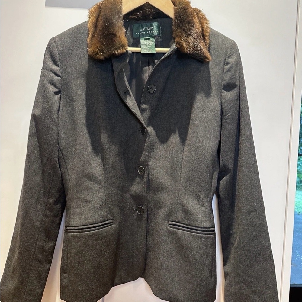Lauren by Ralph Lauren, faux fur collared, dress jacket size 8 medium